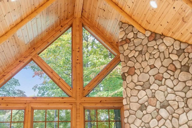 room details featuring beamed ceiling and wood ceiling