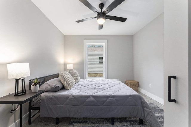 bedroom featuring carpet floors and ceiling fan