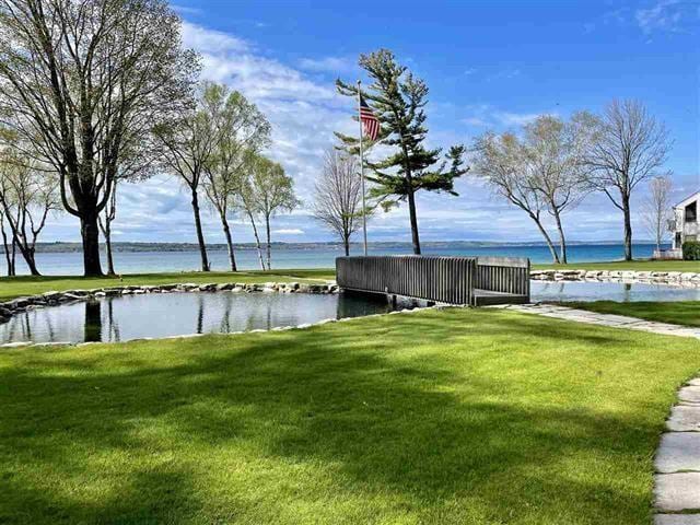 view of yard with a water view