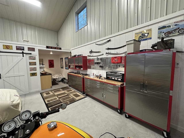 kitchen featuring a barn door