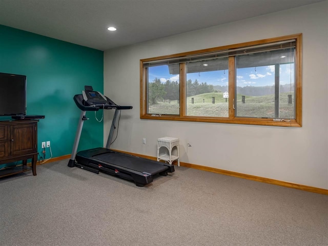 exercise area featuring carpet flooring