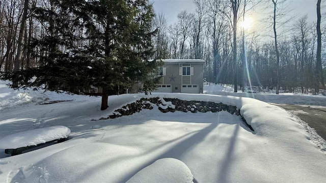 view of yard layered in snow