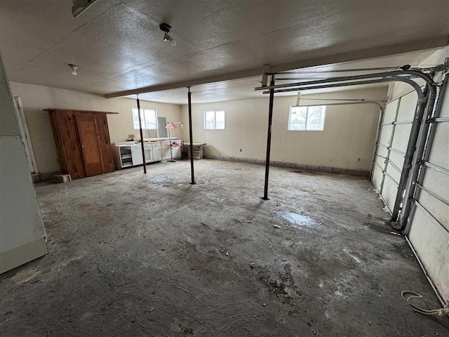 basement with a textured ceiling