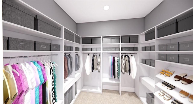 walk in closet with carpet