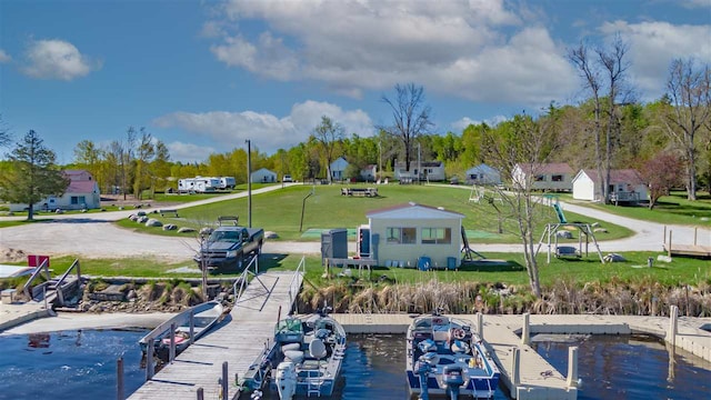 view of dock featuring a water view