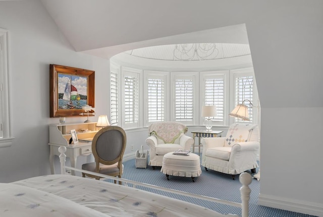 bedroom featuring lofted ceiling