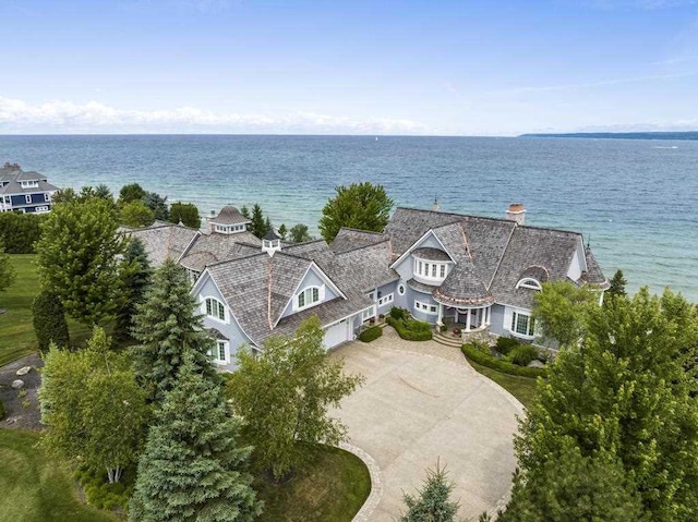 aerial view featuring a water view