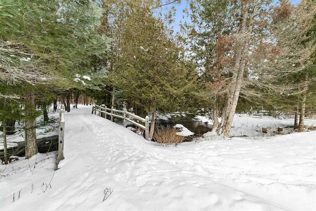 view of yard layered in snow