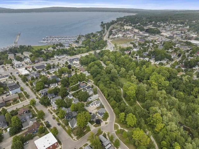 aerial view with a water view