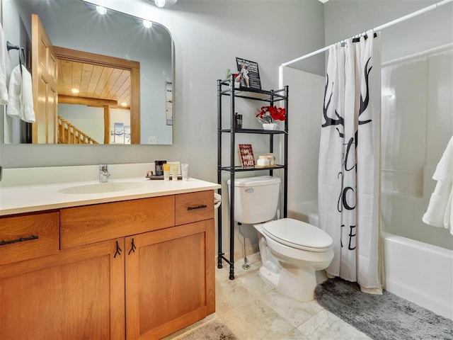 full bathroom featuring vanity, toilet, and shower / bath combo with shower curtain