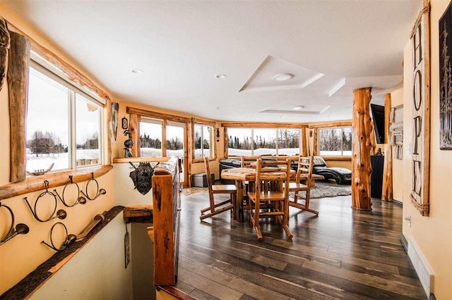 dining space with a healthy amount of sunlight and dark hardwood / wood-style flooring