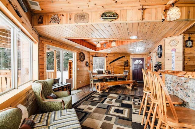 interior space featuring wood ceiling