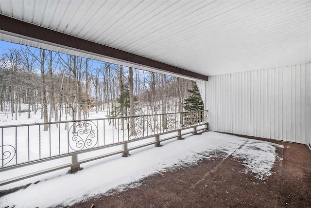 view of snow covered patio