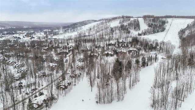 snowy aerial view featuring a mountain view