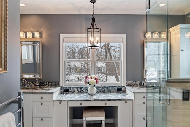 2632 Woodside Dr, Petoskey, MI 49770 - full bathroom featuring ornamental molding and vanity