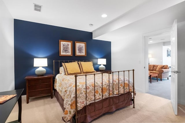 2632 Woodside Dr, Petoskey, MI 49770 - bedroom featuring recessed lighting, light colored carpet, visible vents, and baseboards