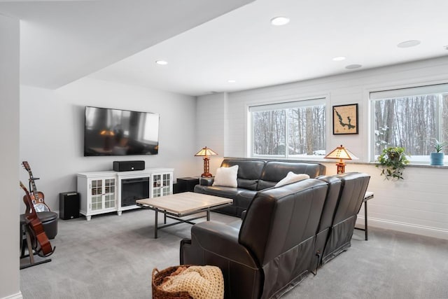 2632 Woodside Dr, Petoskey, MI 49770 - living room featuring baseboards, carpet floors, and recessed lighting