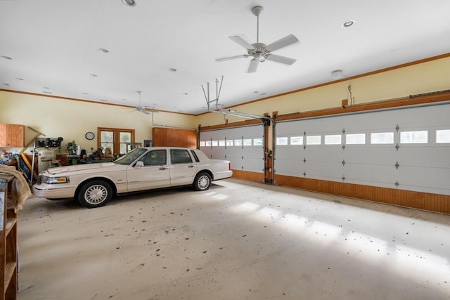 garage with ceiling fan