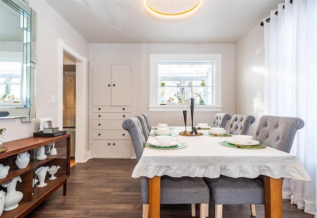 dining room with dark wood-style flooring