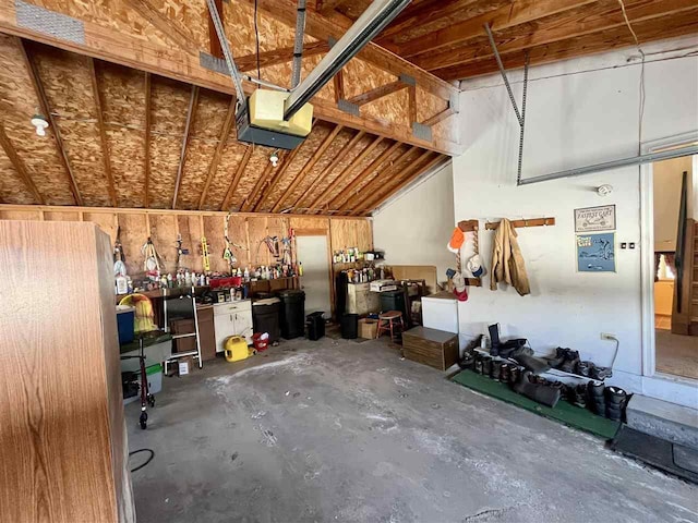 garage with a garage door opener