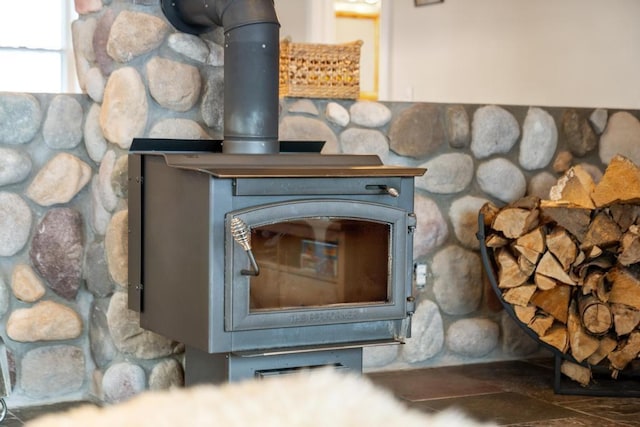 details featuring a wood stove