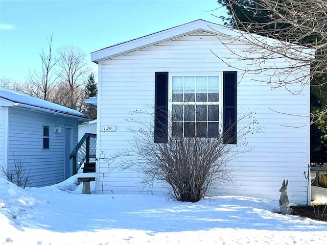 view of snow covered exterior