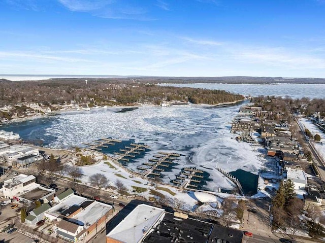 bird's eye view featuring a water view