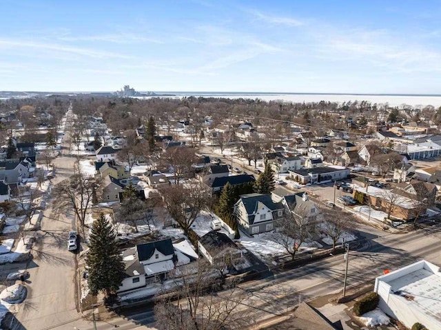 aerial view featuring a water view and a residential view