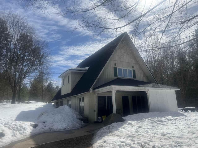 view of snow covered property