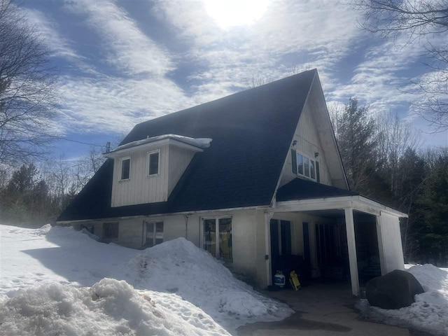 view of snow covered exterior