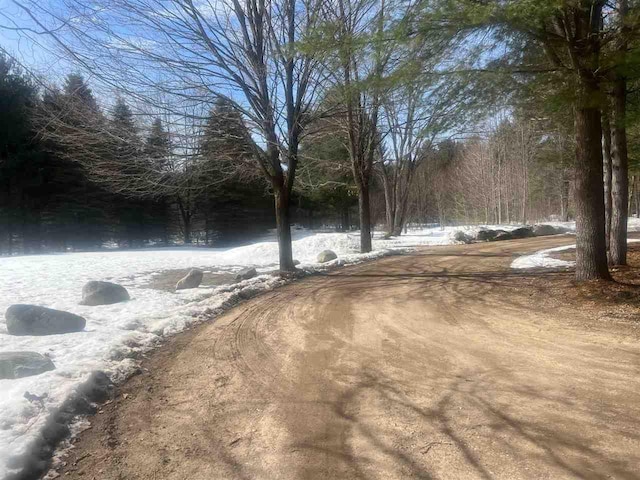 view of road featuring a wooded view