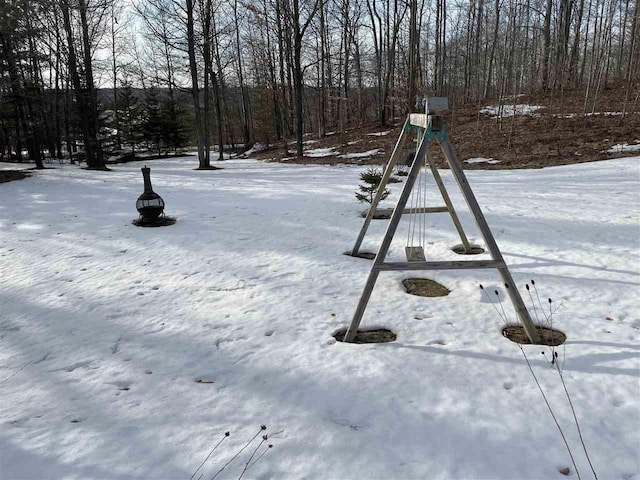 view of yard covered in snow