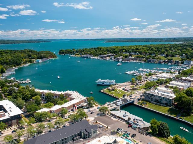 aerial view featuring a water view