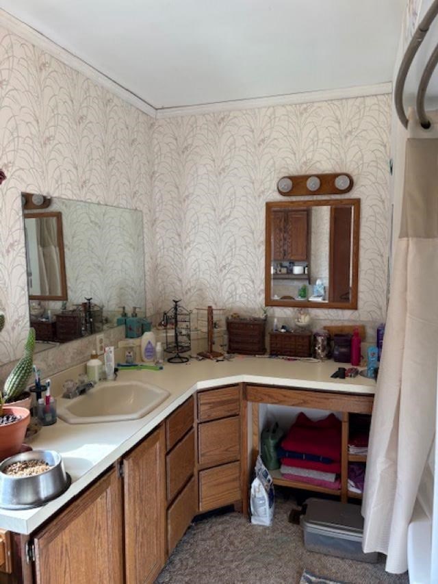 4462 E Brutus Rd, Alanson, MI 49706 - bathroom featuring vanity and wallpapered walls