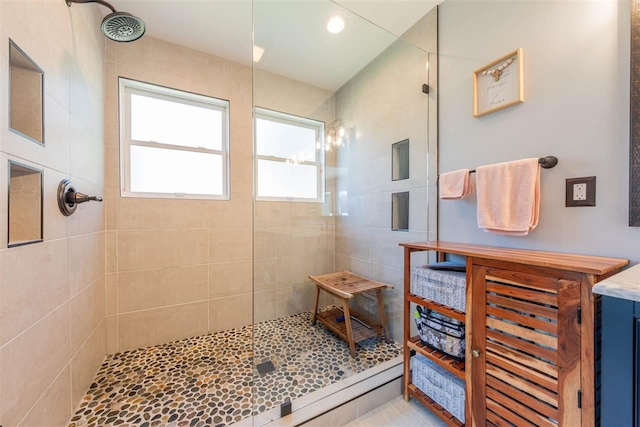 6001 N Silver Pines Dr, Bellaire, MI 49615 - full bathroom with a walk in shower and recessed lighting