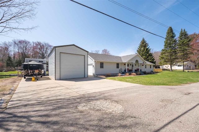 6001 N Silver Pines Dr, Bellaire, MI 49615 - ranch-style house with a front lawn, driveway, and covered porch