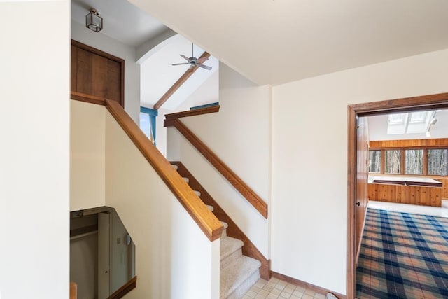 1871 Cherry Hill Ct, Harbor Springs, MI 49740 - stairway featuring vaulted ceiling and ceiling fan