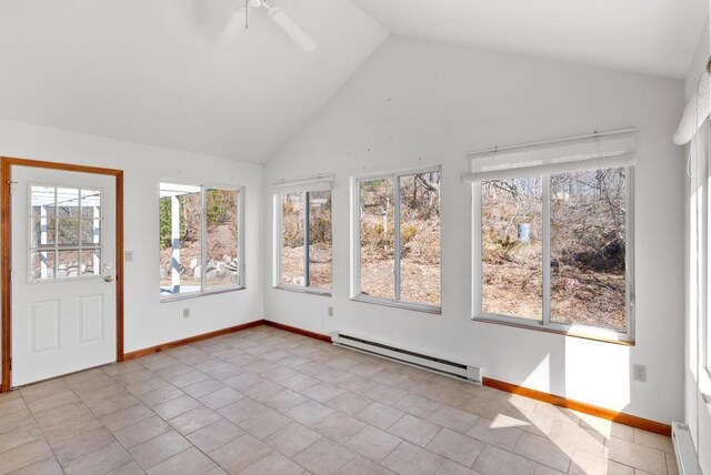 unfurnished sunroom with a baseboard heating unit and baseboard heating