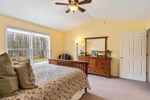 8913 Horseshoe Dr, Harbor Springs, MI 49740 - bedroom with a ceiling fan, carpet, and lofted ceiling