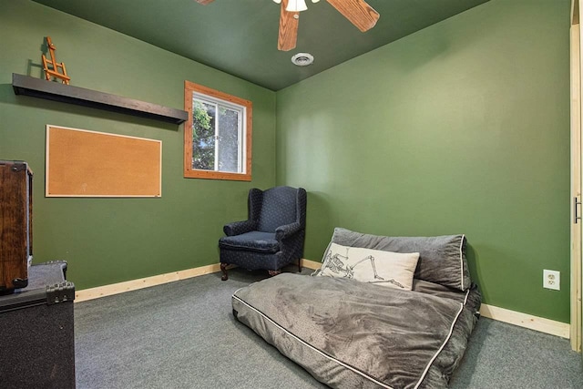 11601 Sequanota Heights Dr, Charlevoix, MI 49720 - sitting room featuring baseboards, a ceiling fan, and carpet flooring