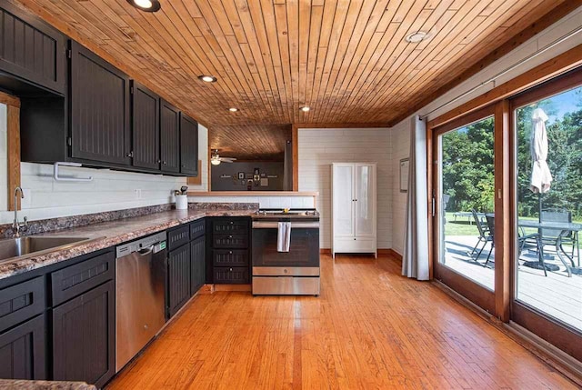 11601 Sequanota Heights Dr, Charlevoix, MI 49720 - kitchen with wooden ceiling, stainless steel appliances, and a sink