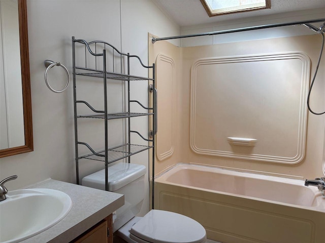 full bathroom with toilet,  shower combination, and vanity
