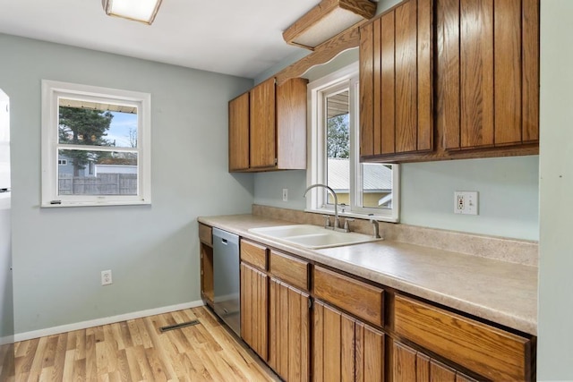 5748 Evergreen Trl, Petoskey, MI 49770 - kitchen featuring brown cabinets, plenty of natural light, a sink, and dishwasher