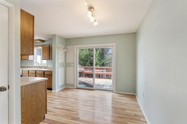 5748 Evergreen Trl, Petoskey, MI 49770 - unfurnished dining area with light wood-type flooring, baseboards, and a healthy amount of sunlight