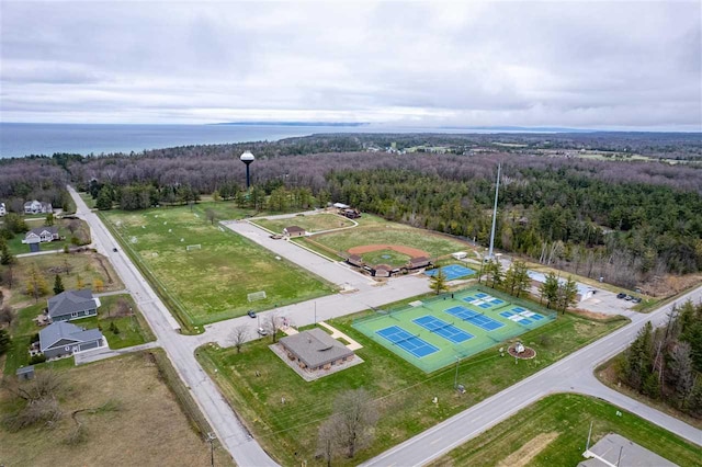 drone / aerial view with a forest view