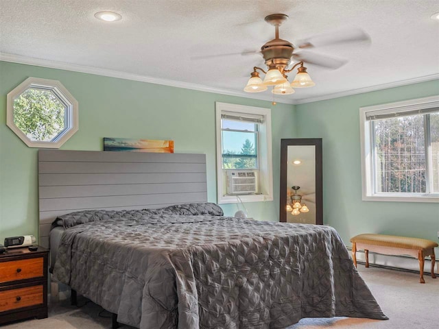 7906 Ferry Rd, East Jordan, MI 49727 - carpeted bedroom with multiple windows, ornamental molding, and baseboard heating