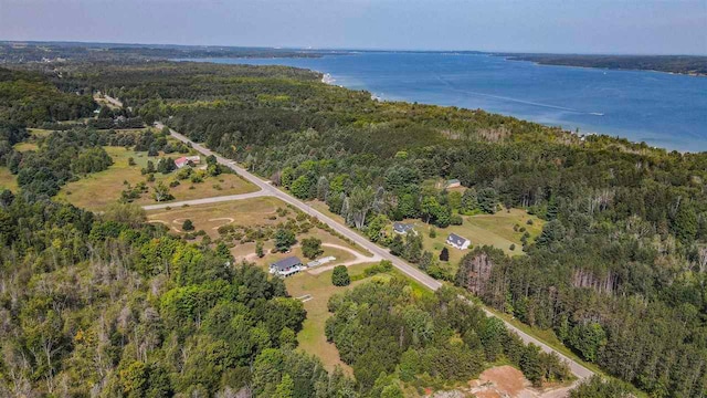 7906 Ferry Rd, East Jordan, MI 49727 - aerial view featuring a water view and a view of trees
