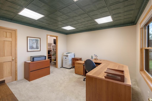 8120 Susan Shore Dr, Charlevoix, MI 49720 - office area with light colored carpet and an ornate ceiling