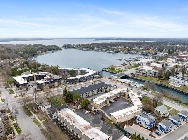 aerial overview of property's location featuring a large body of water