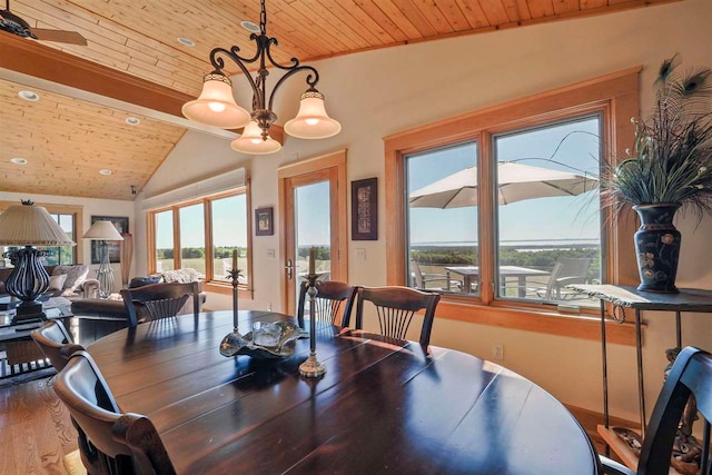 4133 Shadynook Rd, Central Lake, MI 49622 - dining room with wooden ceiling and wood finished floors